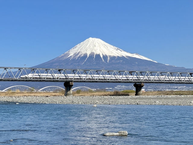 新幹線と通過点から見える富士